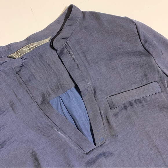 Zara XS navy blue silky blouse - Picture 3 of 6